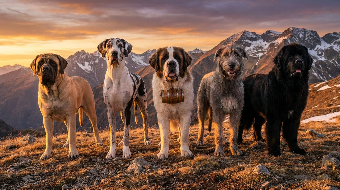 Side by side lineup of the 10 biggest dog breeds in the world