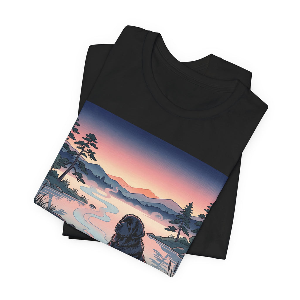 Hiroshige Style Newfoundland T-Shirt — Twilight Lake Mist Art Print