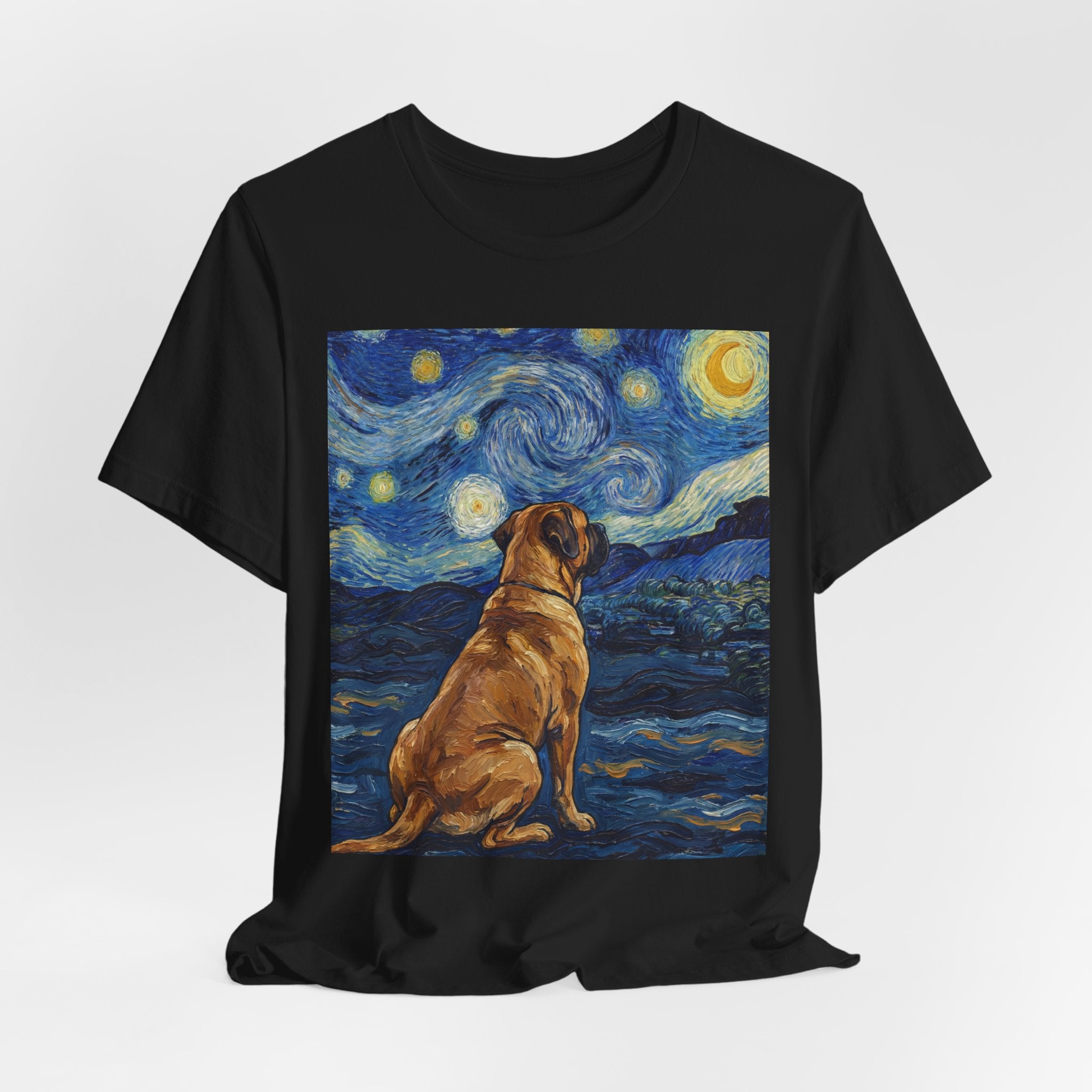 Van Gogh Style Mastiff T-Shirt — Starry Night Gaze Art Print