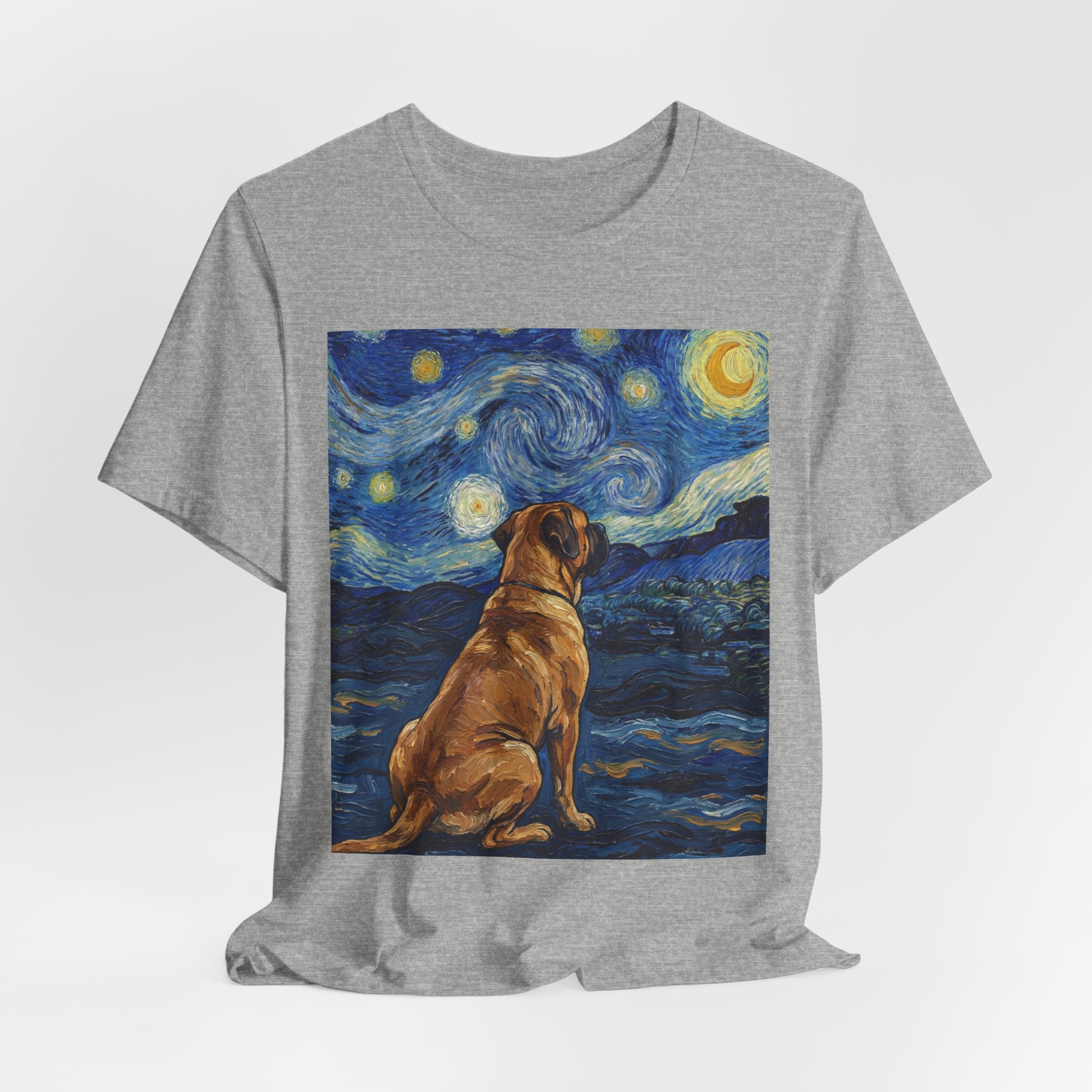 Van Gogh Style Mastiff T-Shirt — Starry Night Gaze Art Print