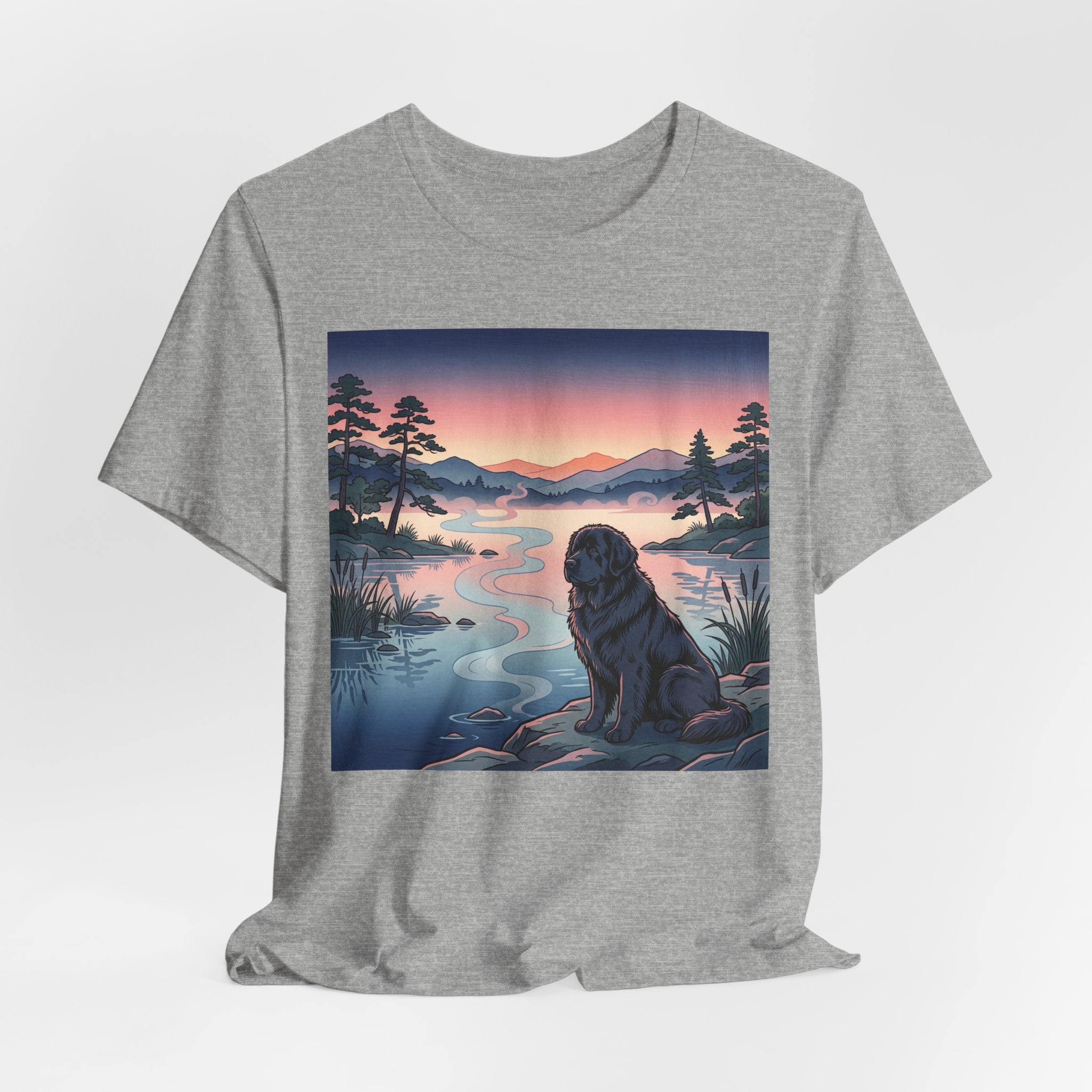 Hiroshige Style Newfoundland T-Shirt — Twilight Lake Mist Art Print