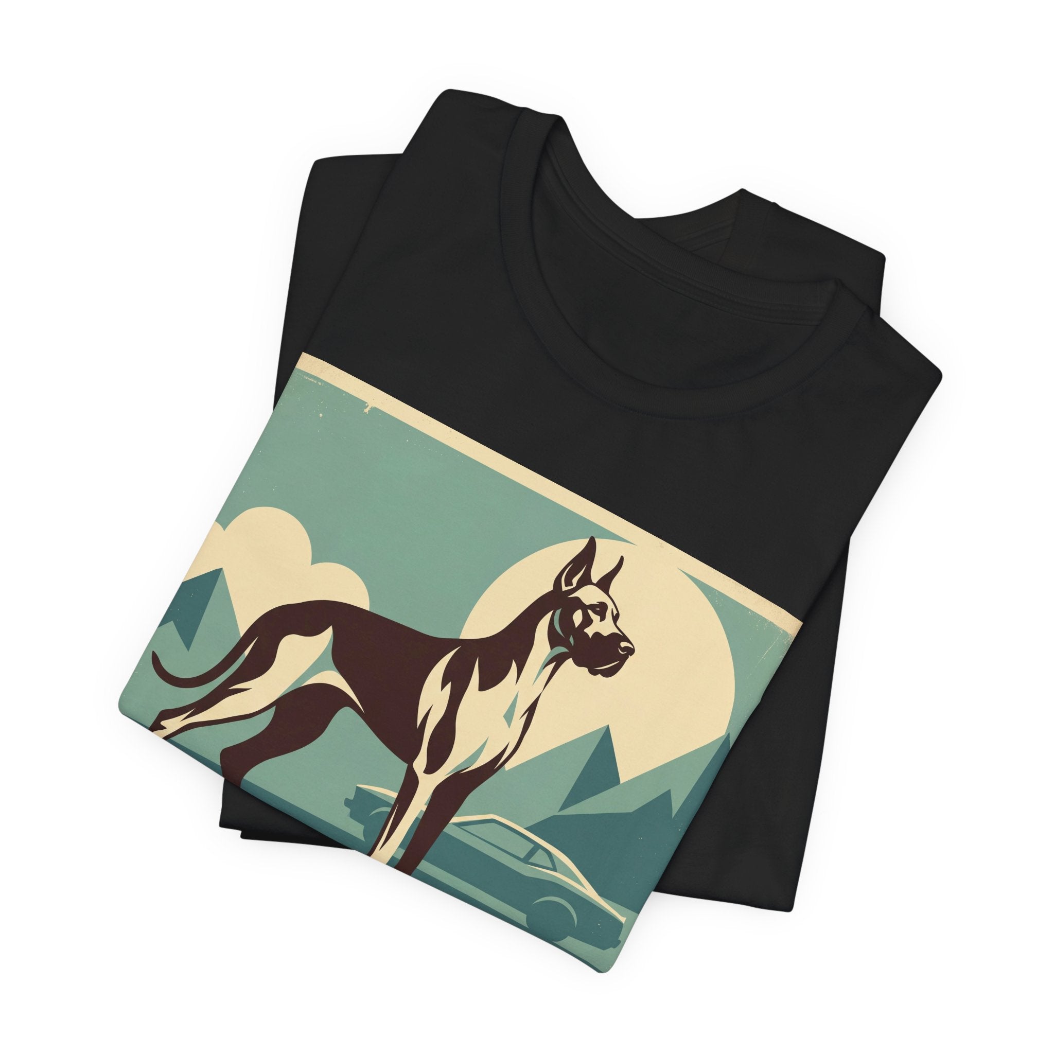Great Dane Vintage Retro Art T-Shirt | Teal Mountain Silhouette