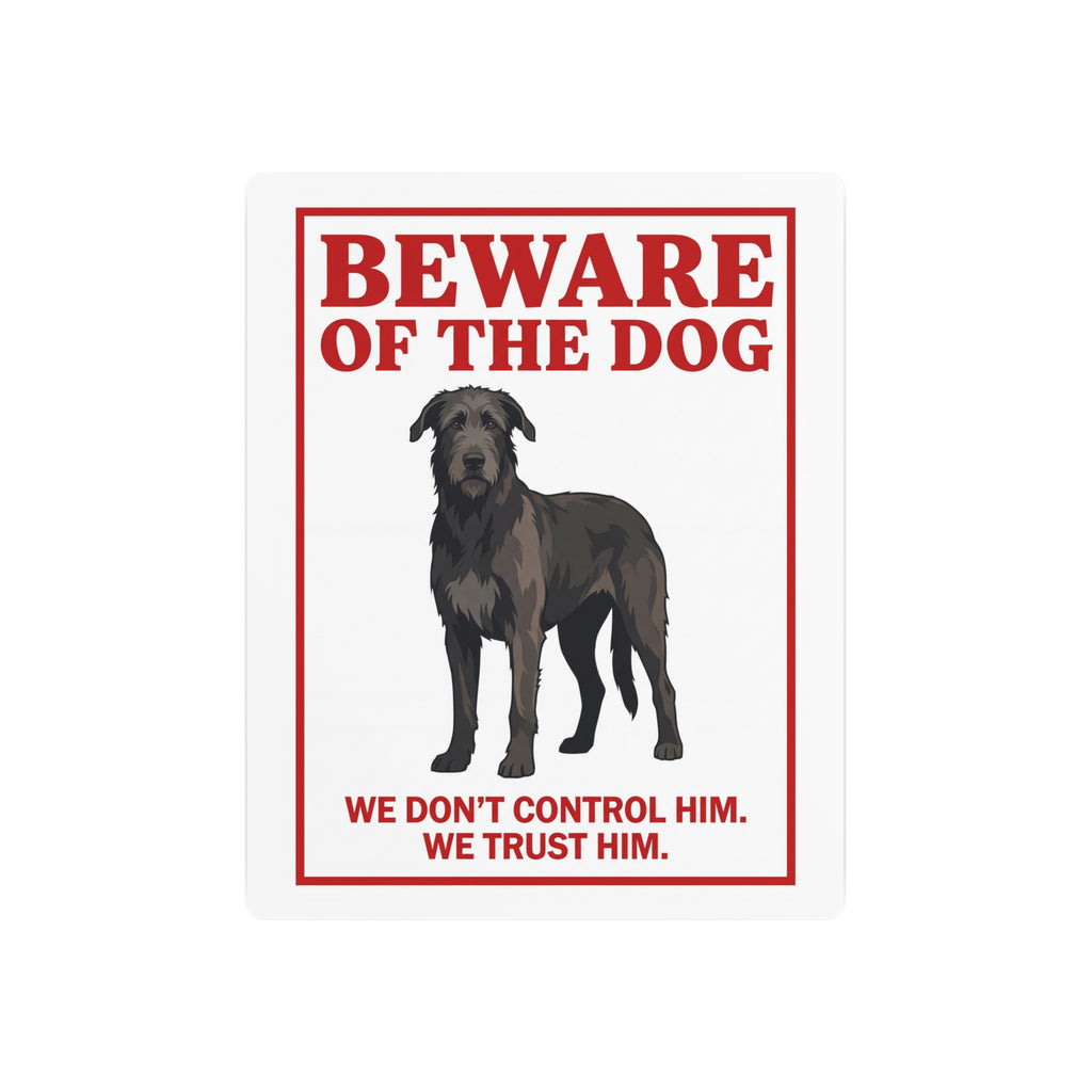 Beware of Irish Wolfhound Metal Sign – Standing Full Body Aluminum Wall Sign – side view