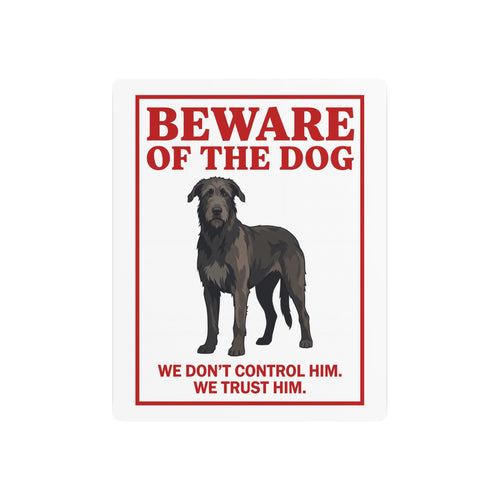 Beware of Irish Wolfhound Metal Sign – Standing Full Body Aluminum Wall Sign – side view