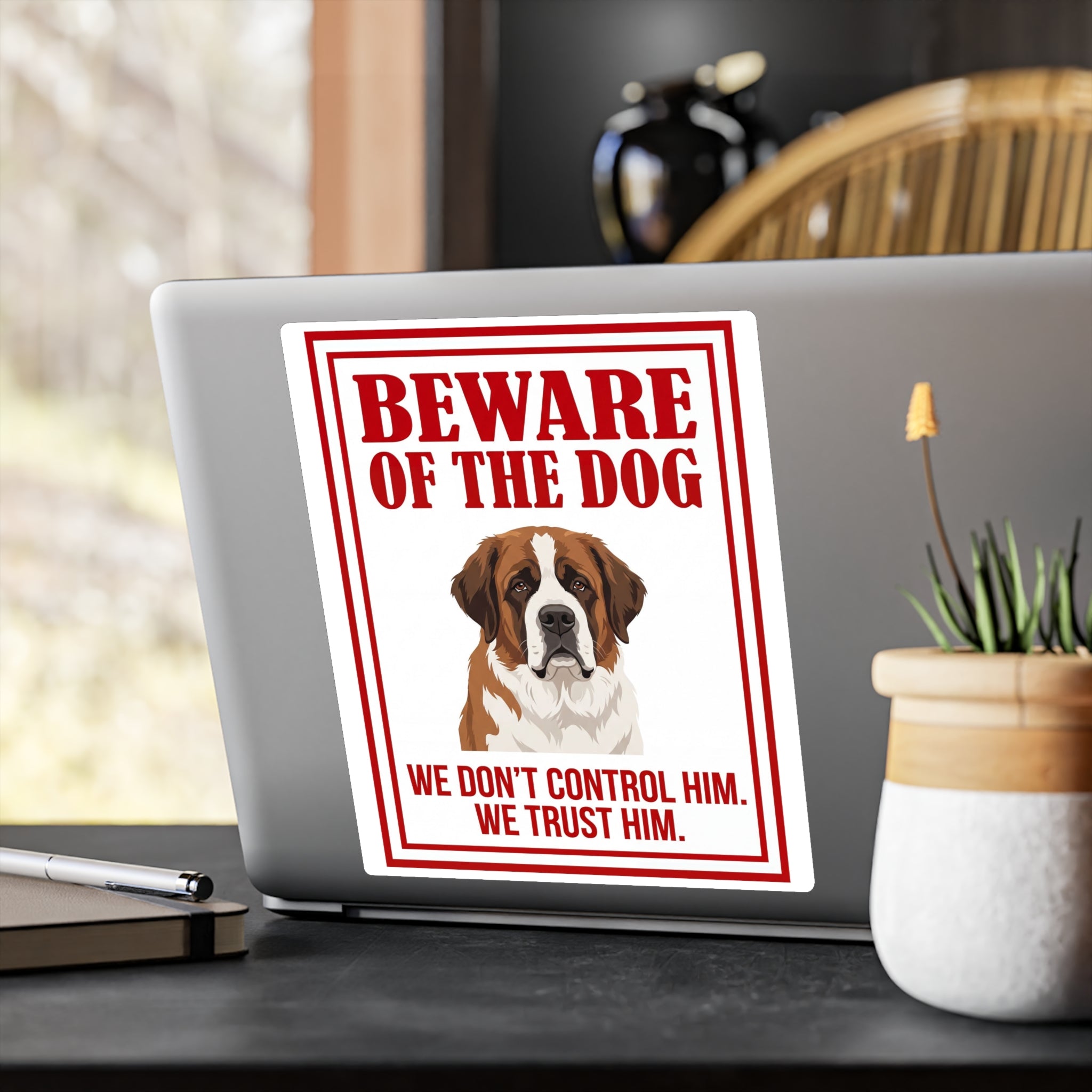 Beware of Saint Bernard Sign – Bold Red Warning Outdoor Vinyl Decal – alternate view