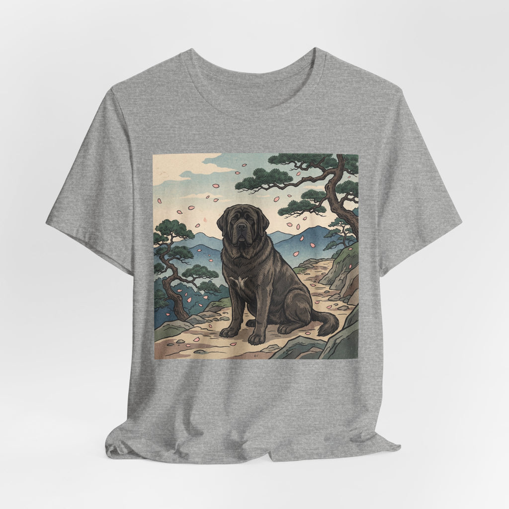 Hiroshige Style Mastiff T-Shirt — Cherry Blossom Mountain Art Print