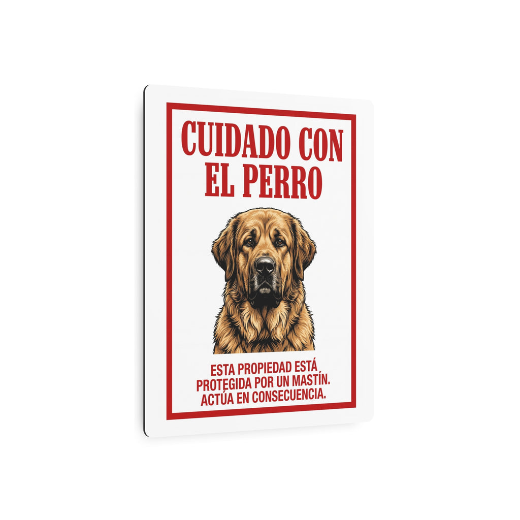 Beware of Spanish Mastiff Metal Sign – Red Border Aluminum Wall Sign – lifestyle view