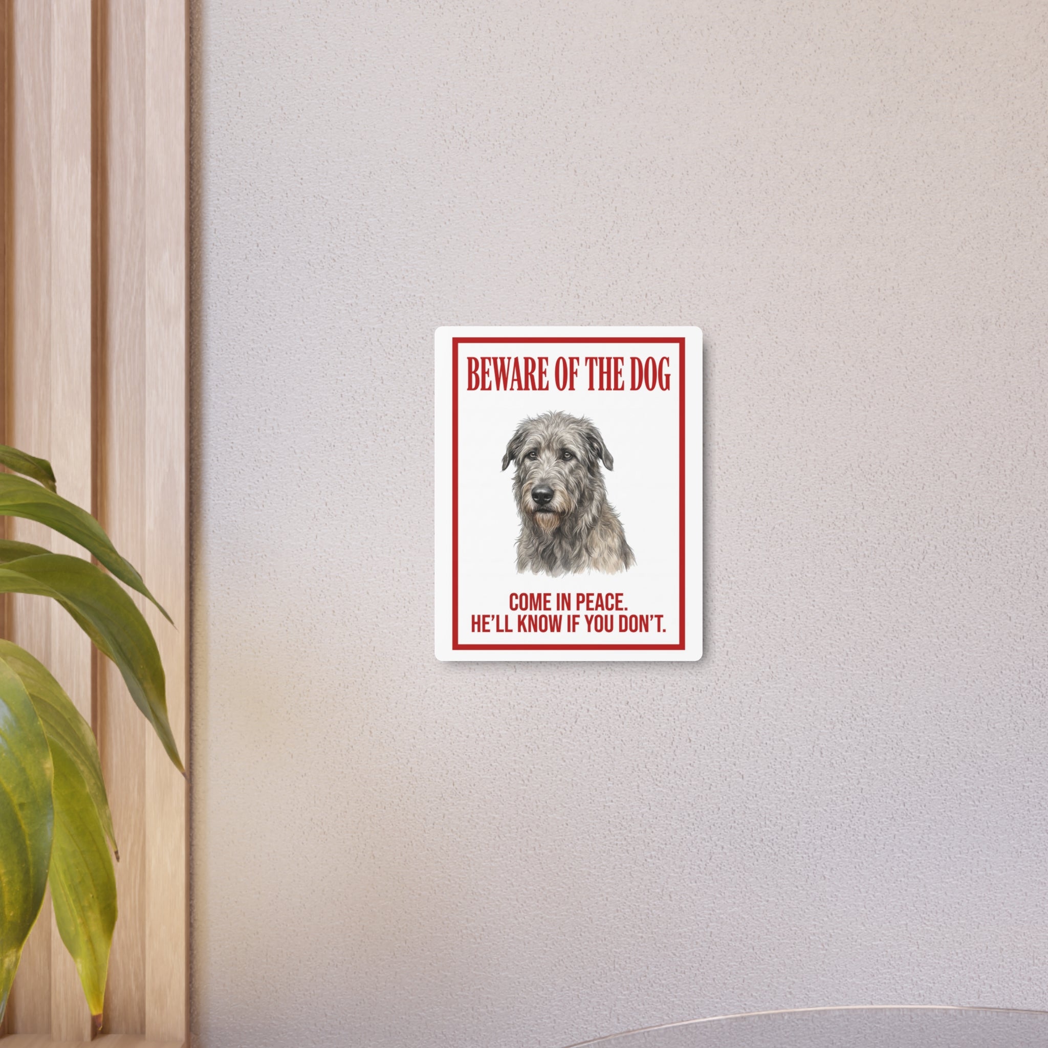 Beware of Irish Wolfhound Metal Sign – Grey Wire-Coat Aluminum Wall Sign – alternate view