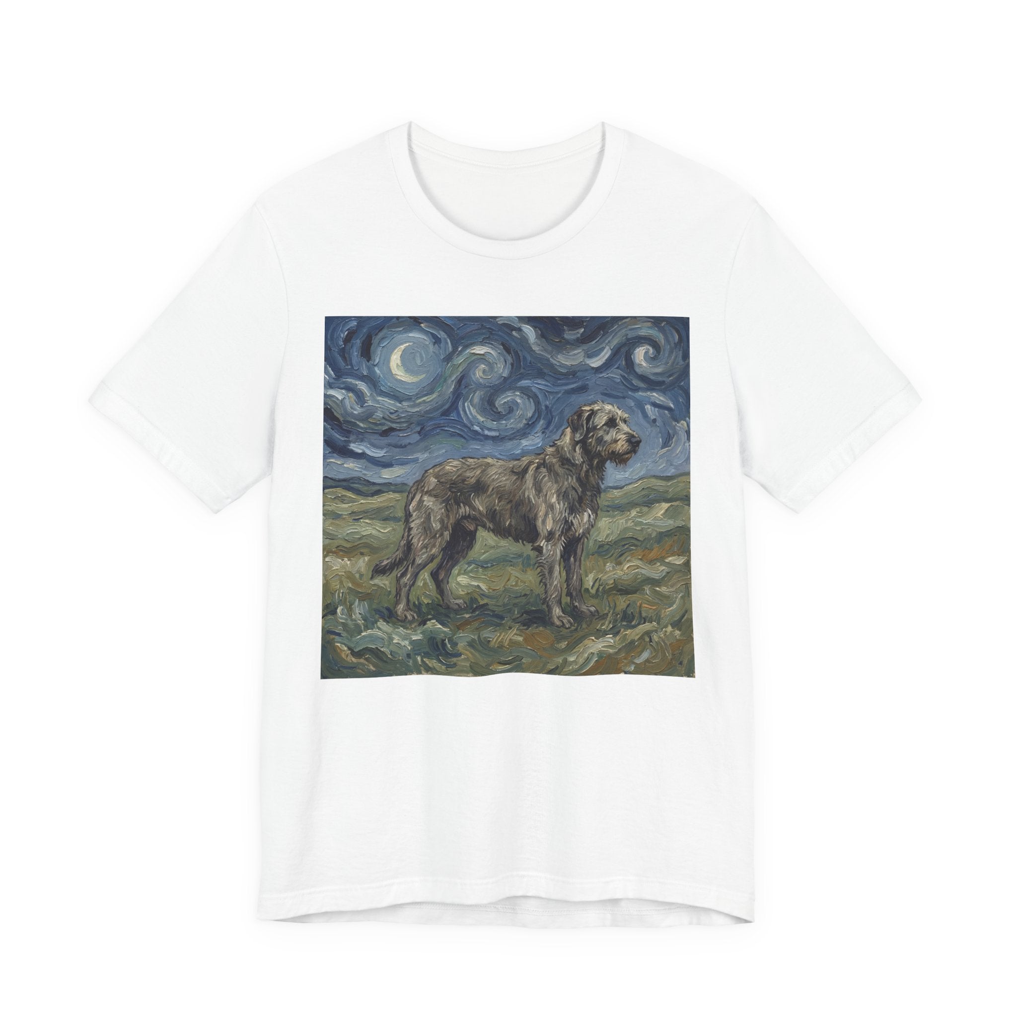 Van Gogh Style Irish Wolfhound T-Shirt — Swirling Moonlit Sky Art Print