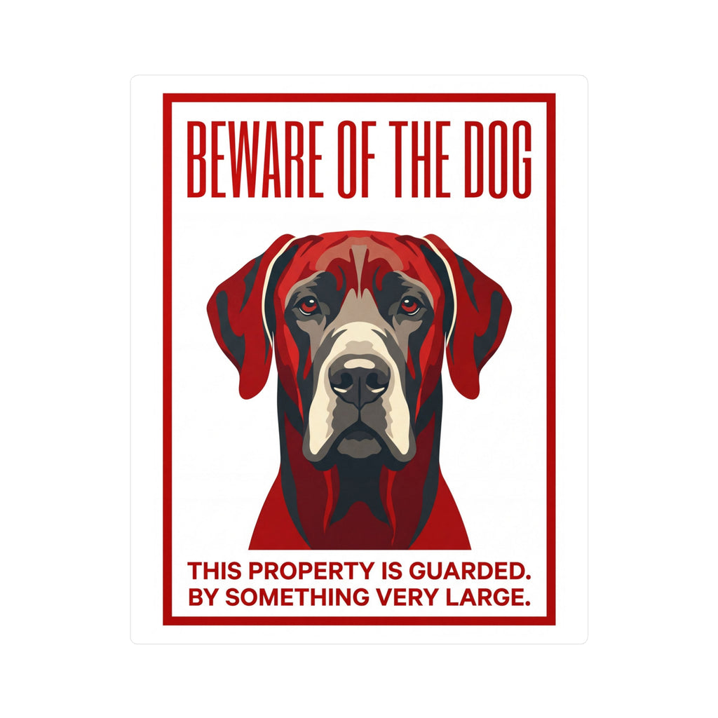 Beware of Great Dane Sign – Bold Red Portrait Outdoor Vinyl Decal – side view