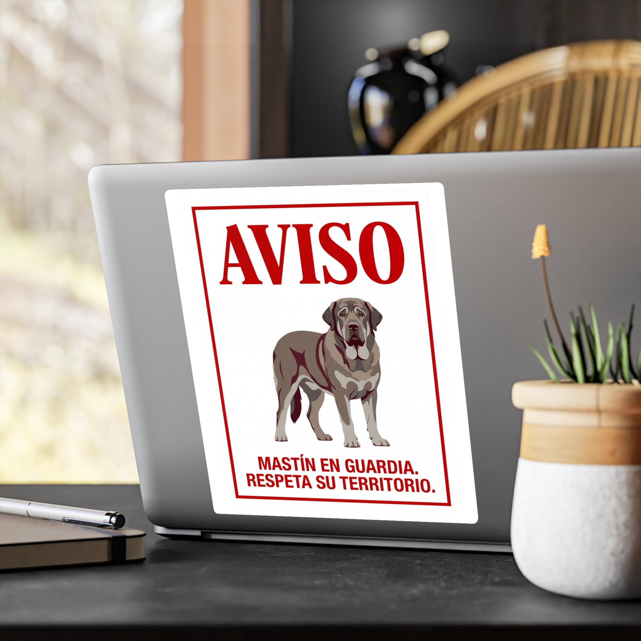 Beware of Spanish Mastiff Sign – Bold Red Aviso Outdoor Vinyl Decal – alternate view