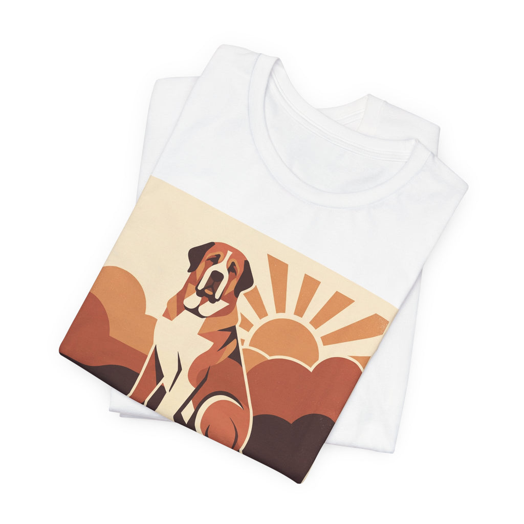 Saint Bernard Vintage Retro Art T-Shirt | Warm Sunburst Earth Tones