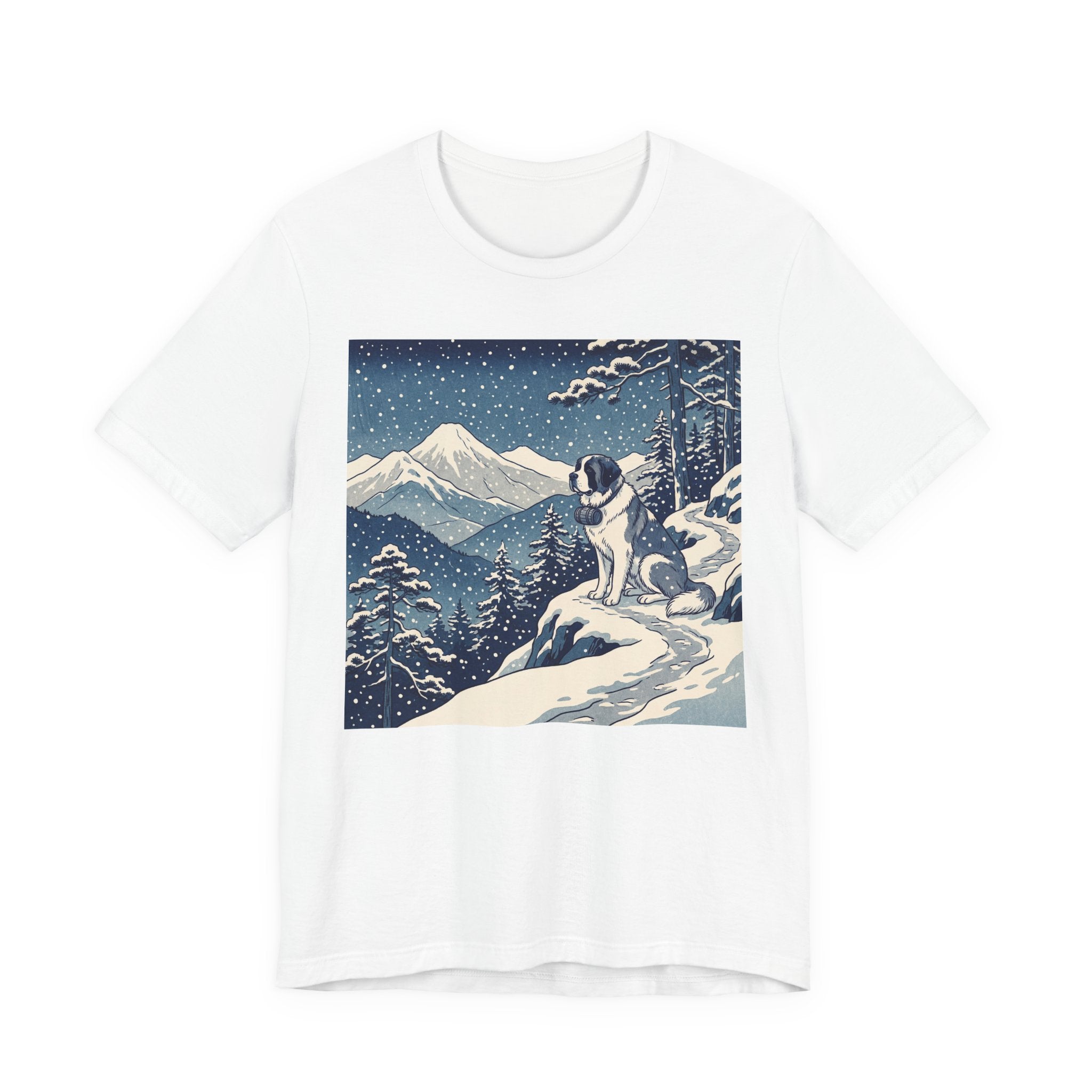 Hiroshige Style Saint Bernard T-Shirt — Snowy Mountain Trail Art Print