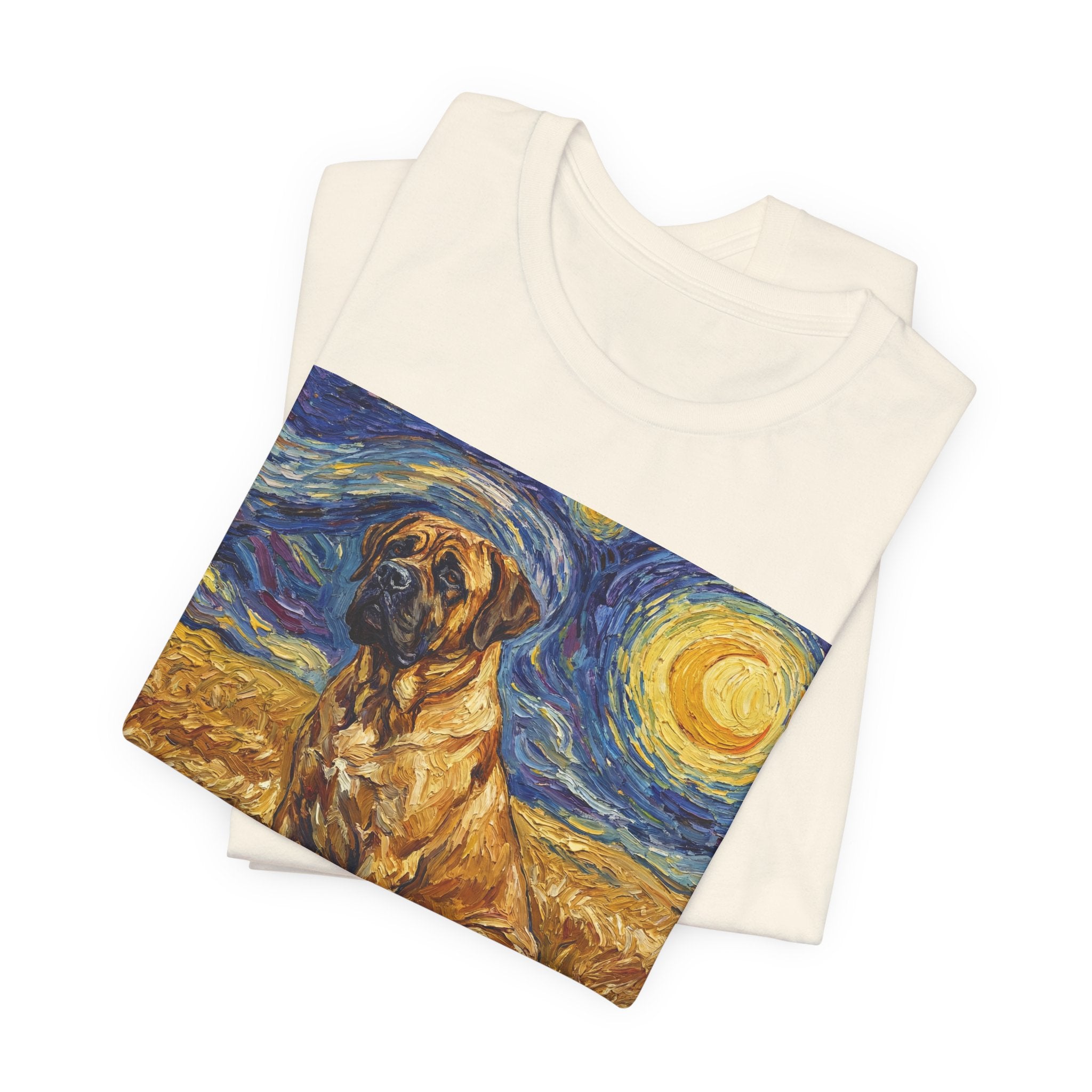 Van Gogh Style Mastiff T-Shirt — Starry Night Wheat Field Art Print