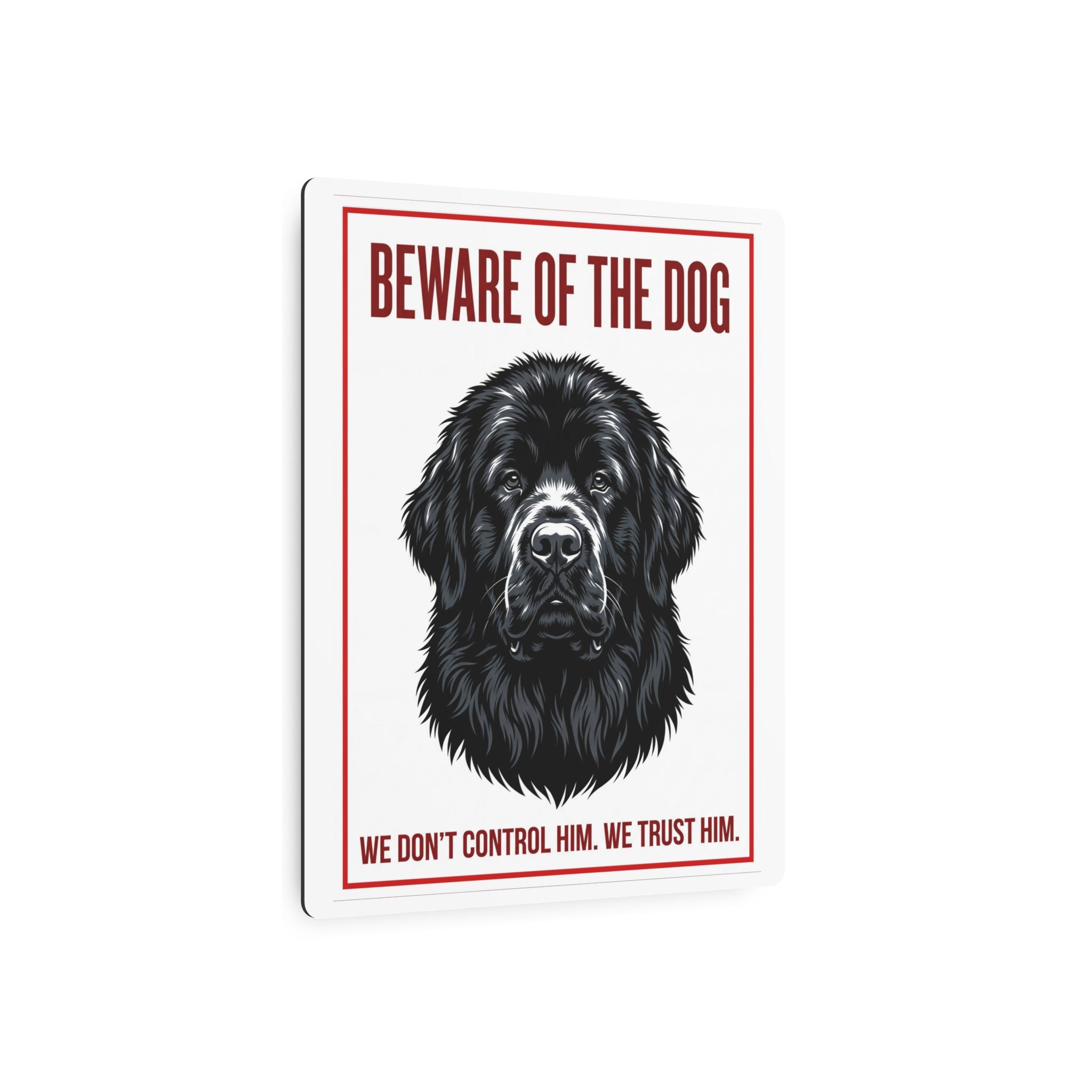 Beware of Newfoundland Metal Sign – Black Portrait Aluminum Wall Sign – alternate view