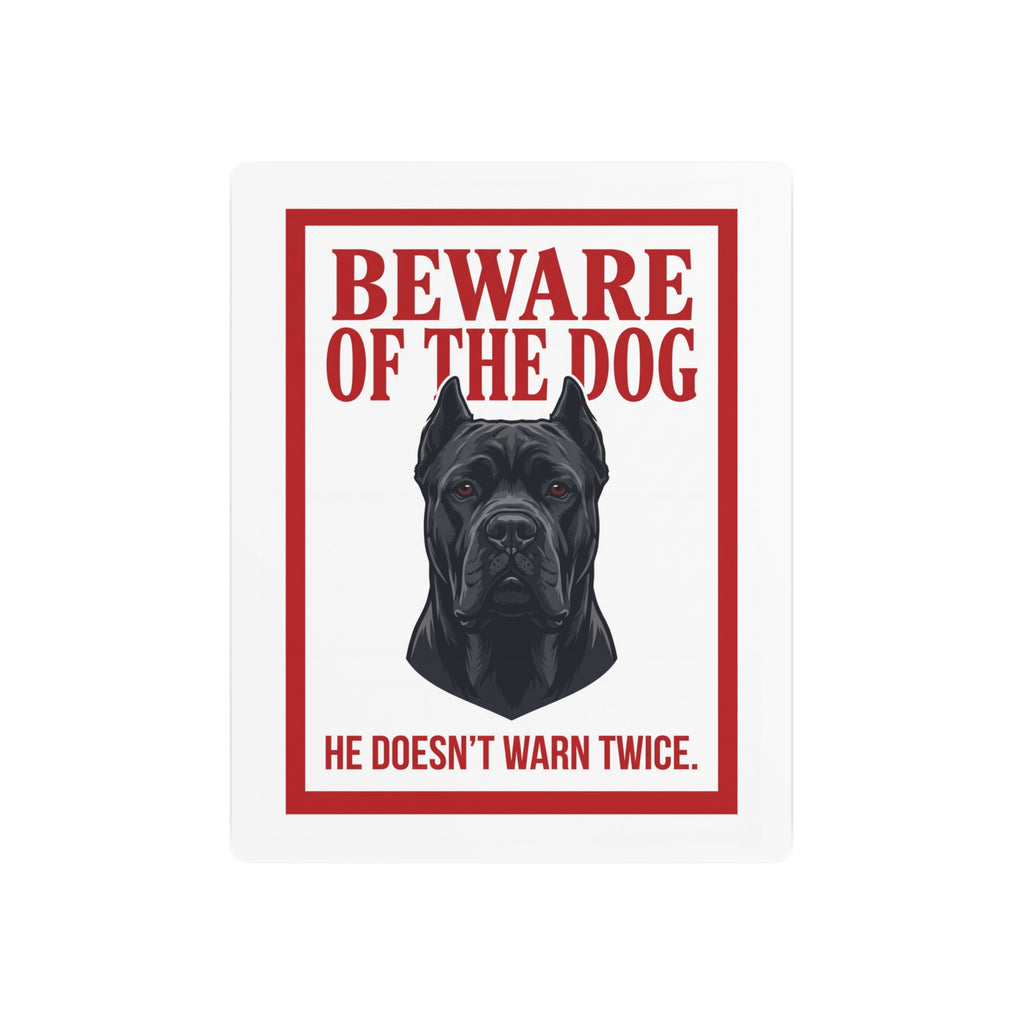 Beware of Cane Corso Metal Sign – Red Border Portrait Aluminum Wall Sign – side view