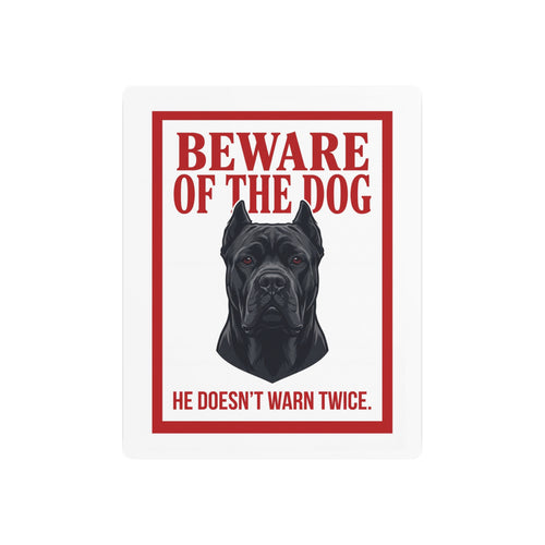 Beware of Cane Corso Metal Sign – Red Border Portrait Aluminum Wall Sign – side view
