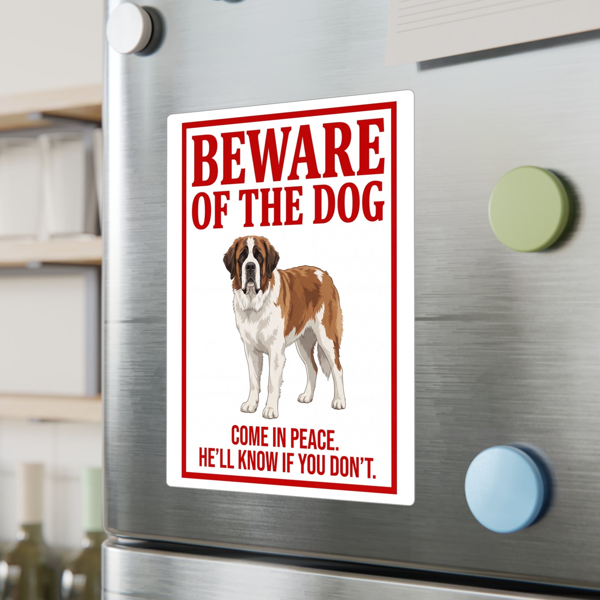 Beware of Saint Bernard Sign – Bold Red Warning Outdoor Vinyl Decal – lifestyle view
