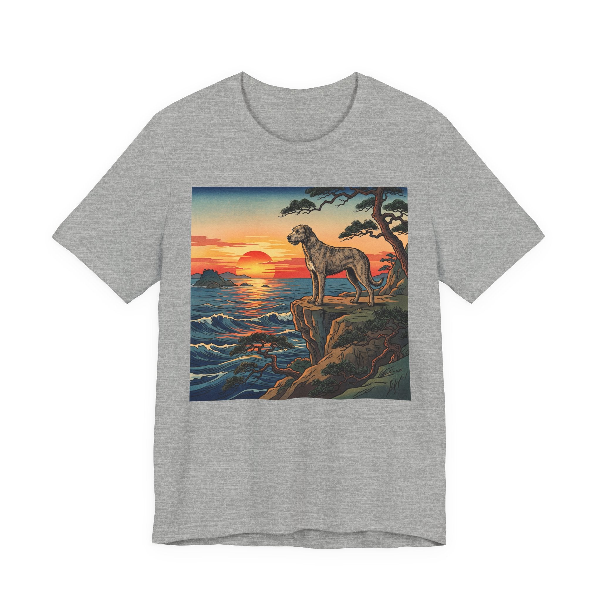 Hiroshige Style Irish Wolfhound T-Shirt — Coastal Cliff Sunset Art Print