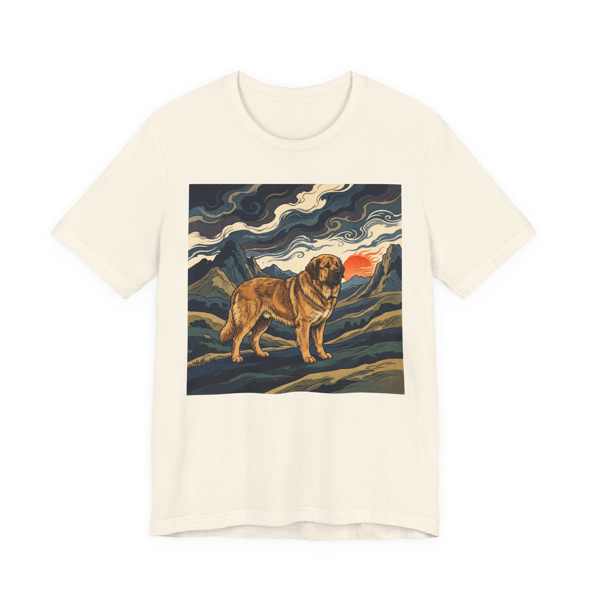 Woodblock Print Spanish Mastiff T-Shirt — Mountain Sunset Swirls Art Print