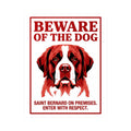 Beware of Saint Bernard Sign – Red & White Portrait Outdoor Vinyl Decal – side view