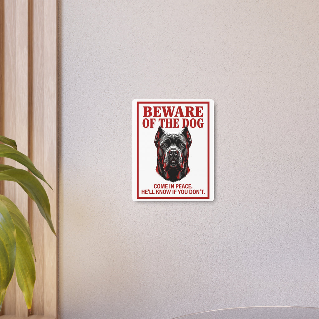 Beware of Cane Corso Metal Sign – Red Black Portrait Aluminum Wall Sign – alternate view