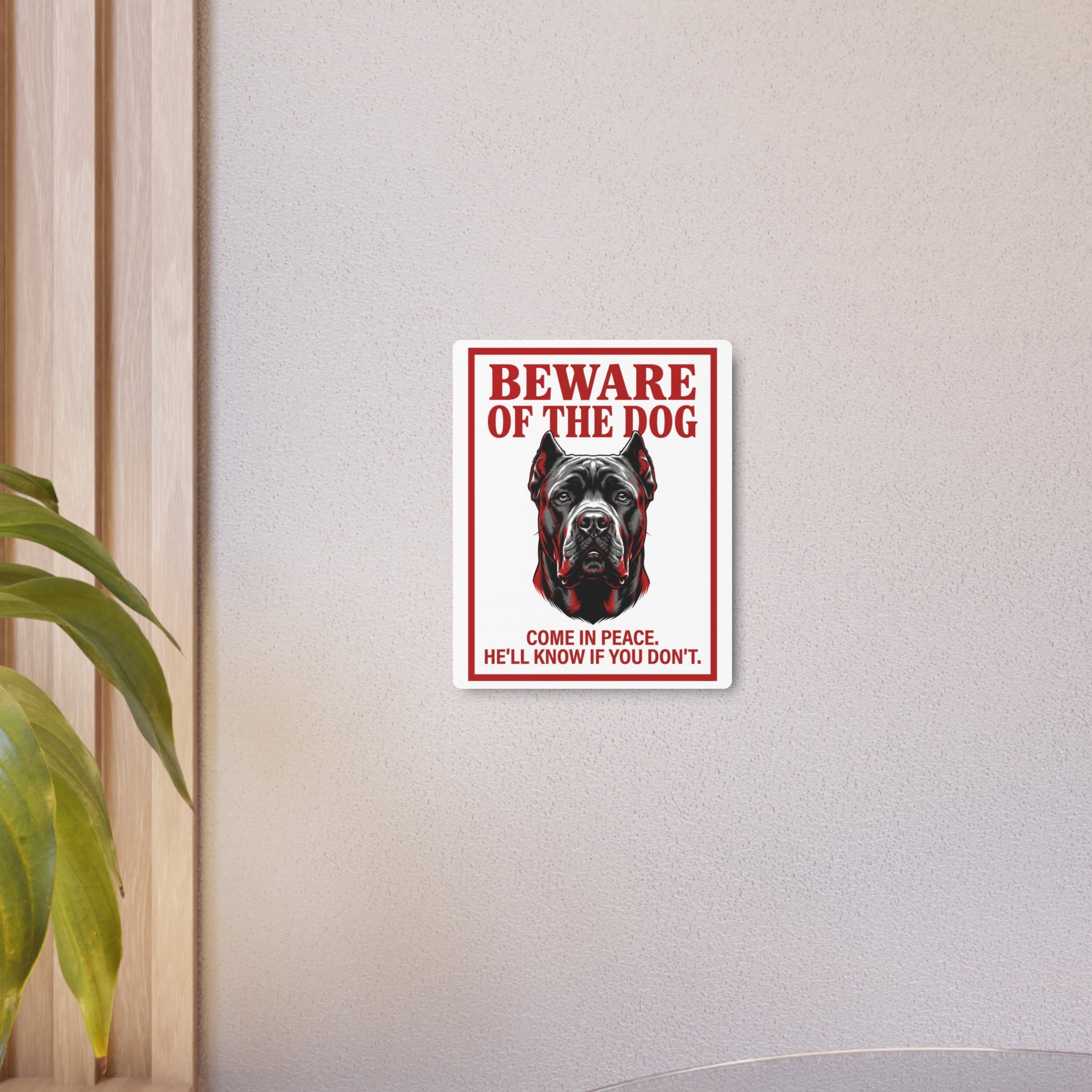 Beware of Cane Corso Metal Sign – Red Black Portrait Aluminum Wall Sign – alternate view