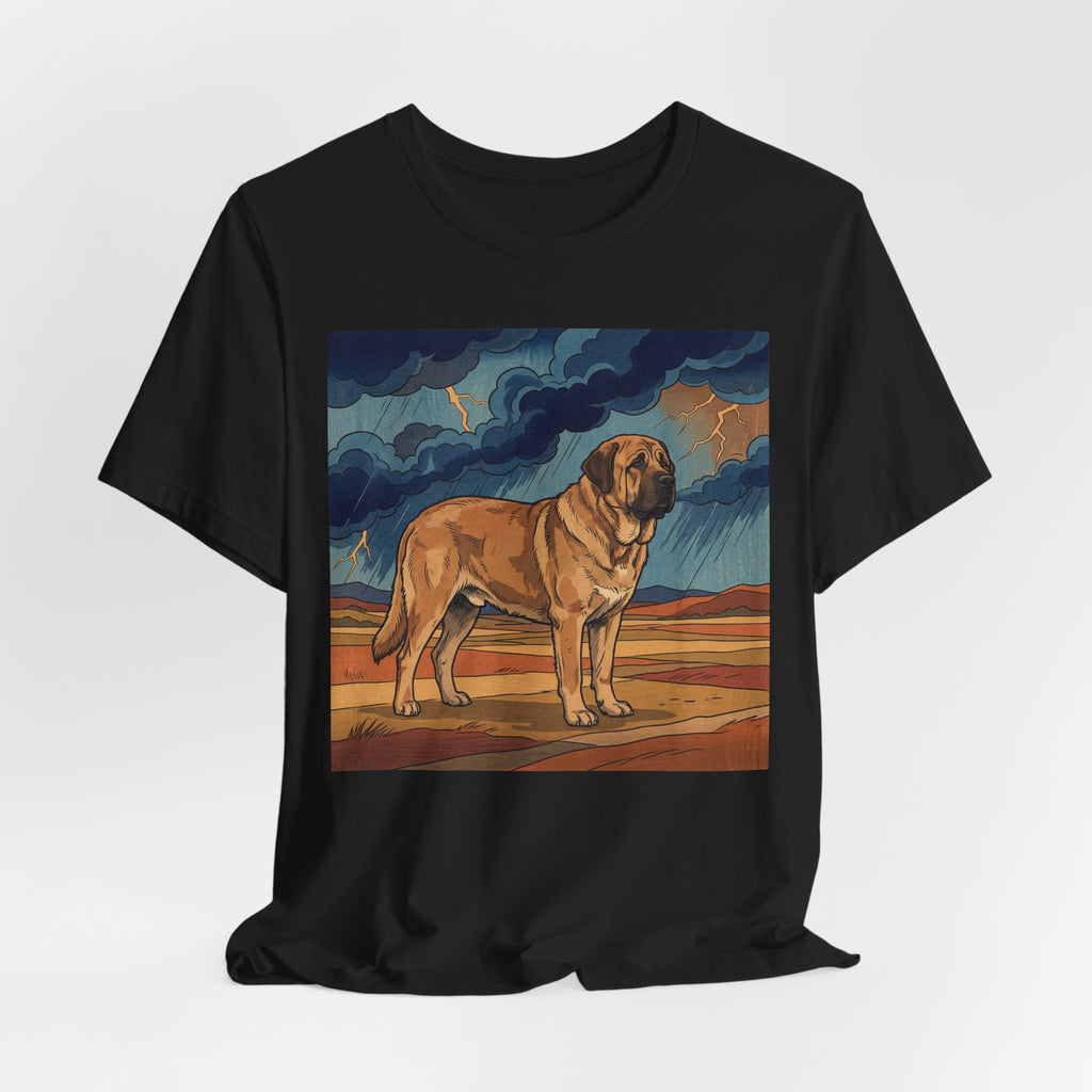 Woodblock Print Spanish Mastiff T-Shirt — Desert Storm Lightning Art Print
