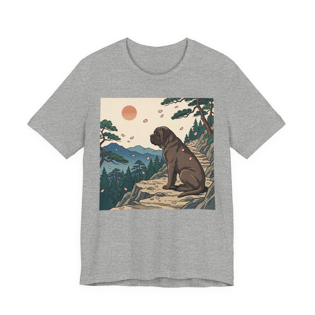 Hiroshige Style Mastiff T-Shirt — Cherry Blossom Mountain Art Print