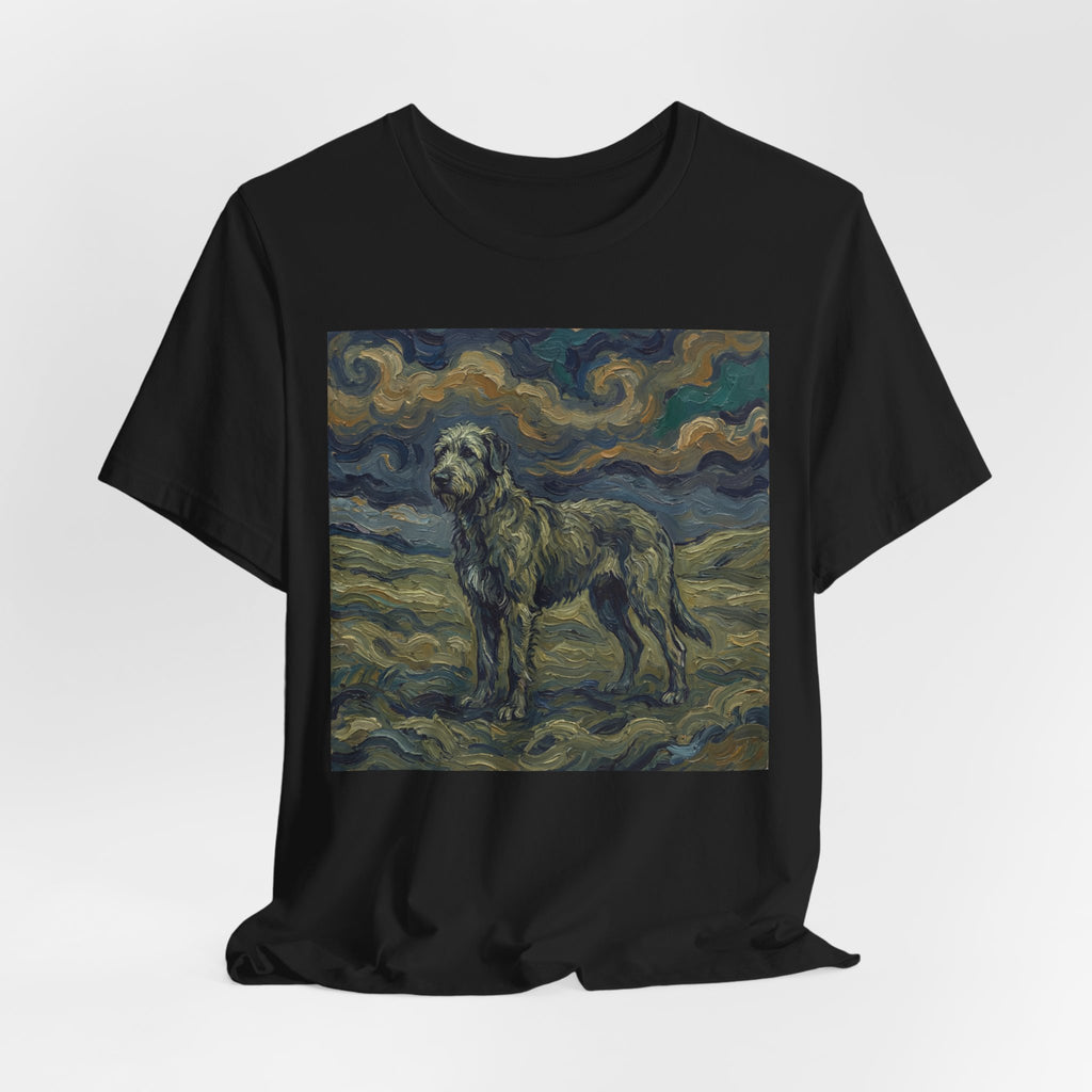 Van Gogh Style Irish Wolfhound T-Shirt — Swirling Storm Sky Art Print