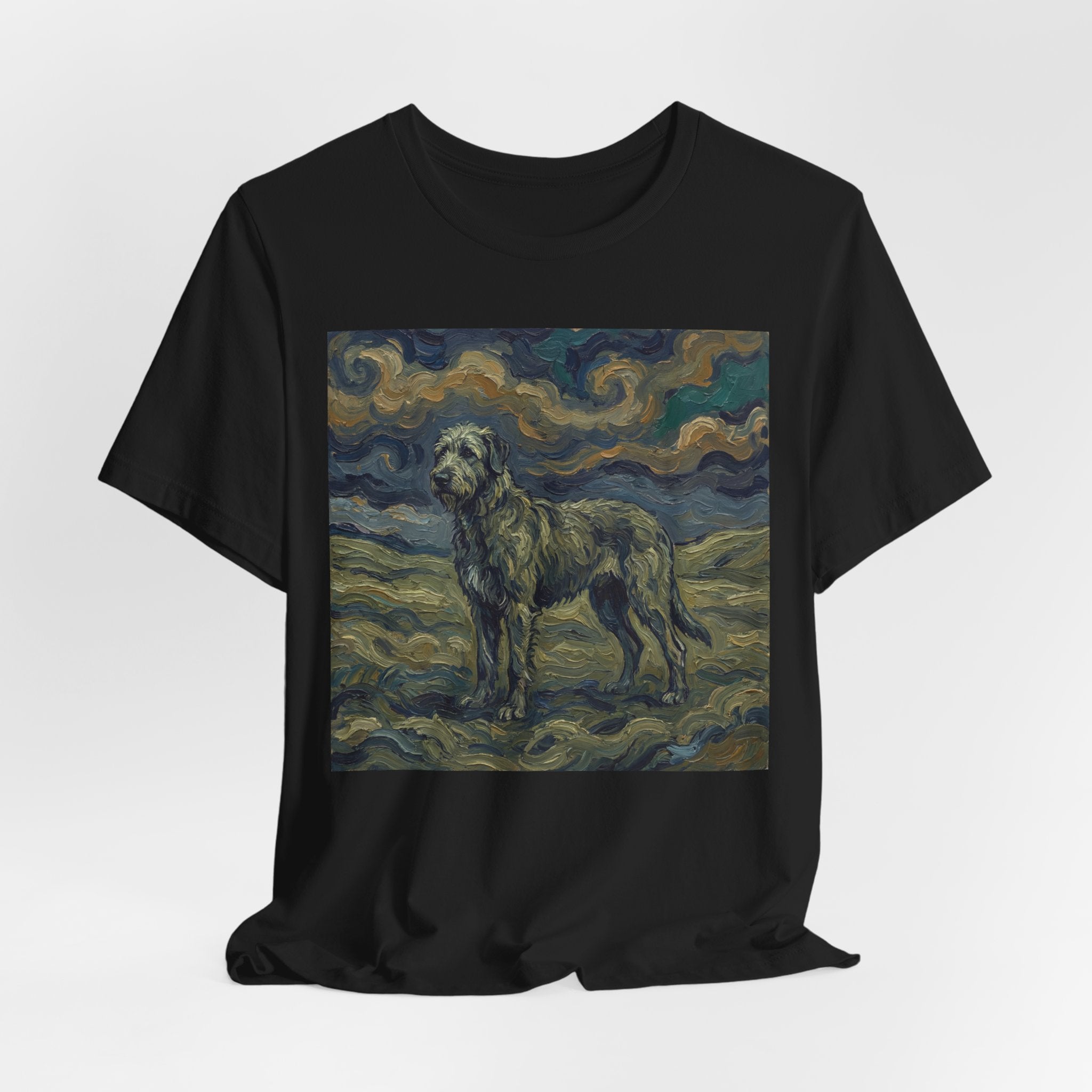 Van Gogh Style Irish Wolfhound T-Shirt — Swirling Storm Sky Art Print