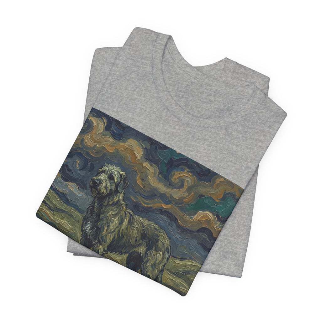 Van Gogh Style Irish Wolfhound T-Shirt — Swirling Storm Sky Art Print