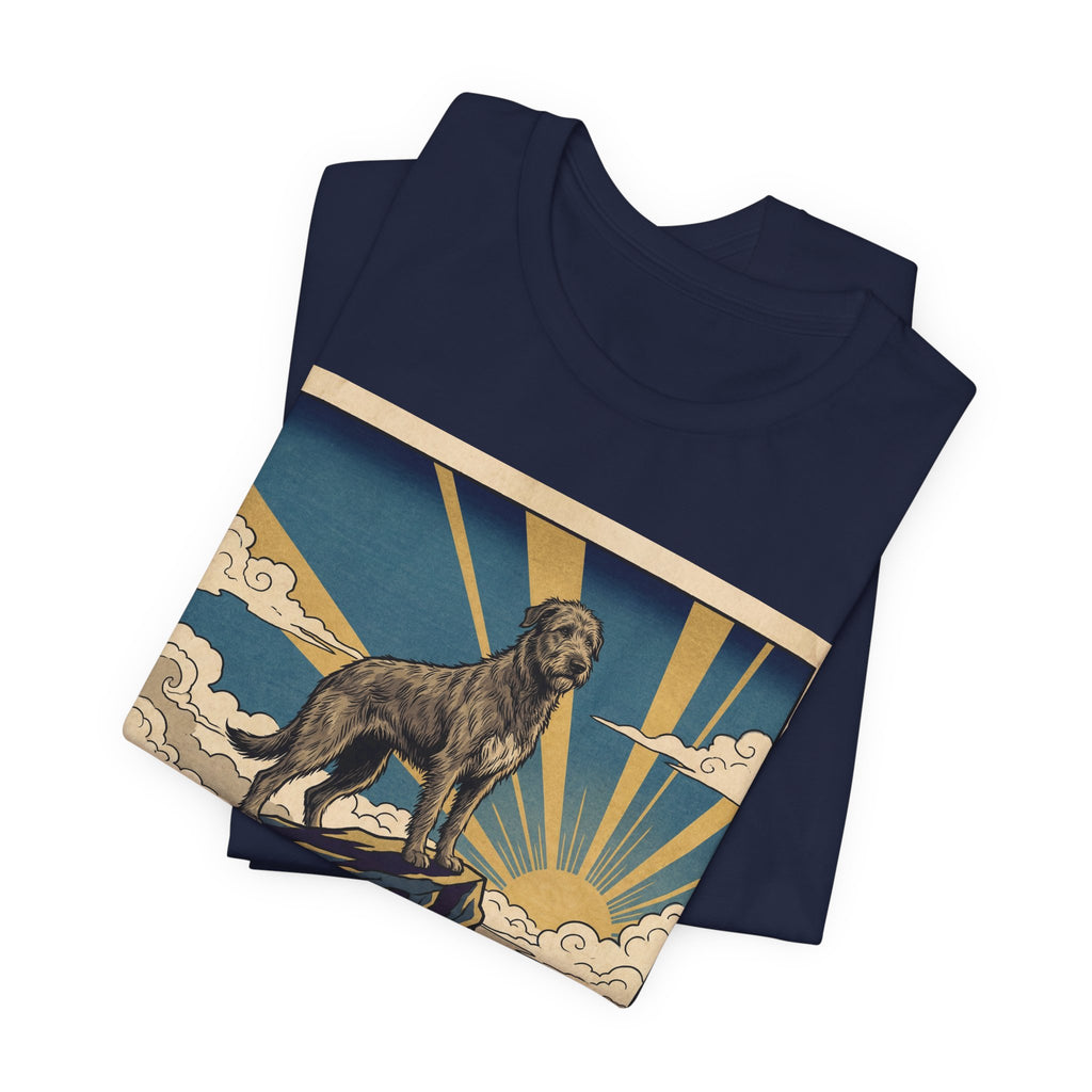 Woodblock Print Irish Wolfhound T-Shirt — Golden Sunburst Summit Art Print