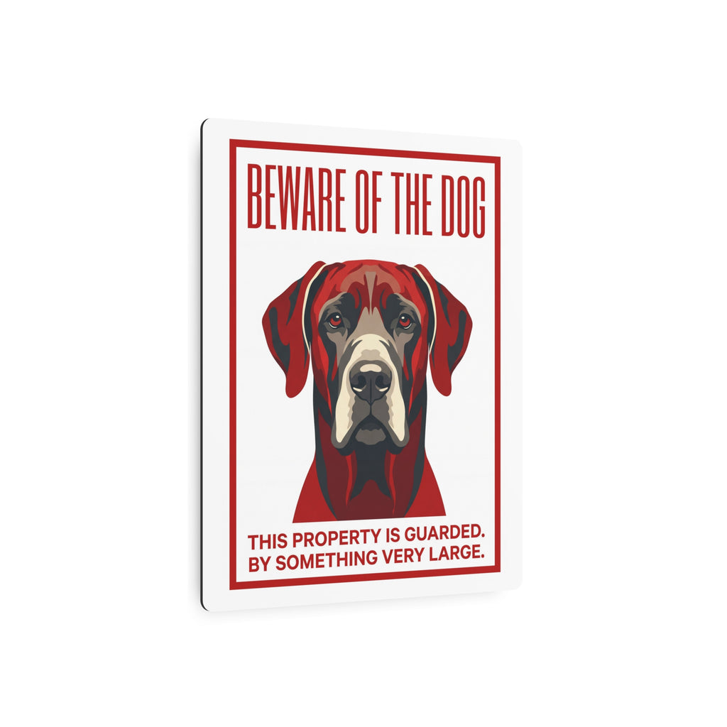 Beware of Great Dane Metal Sign – Red Portrait Aluminum Wall Sign – lifestyle view