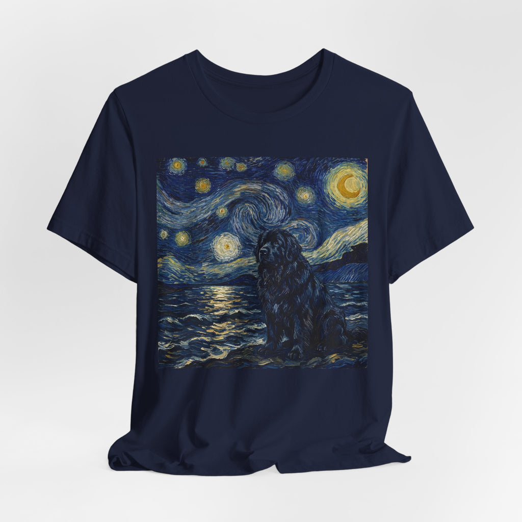 Van Gogh Style Newfoundland T-Shirt — Moonlit Seascape Art Print