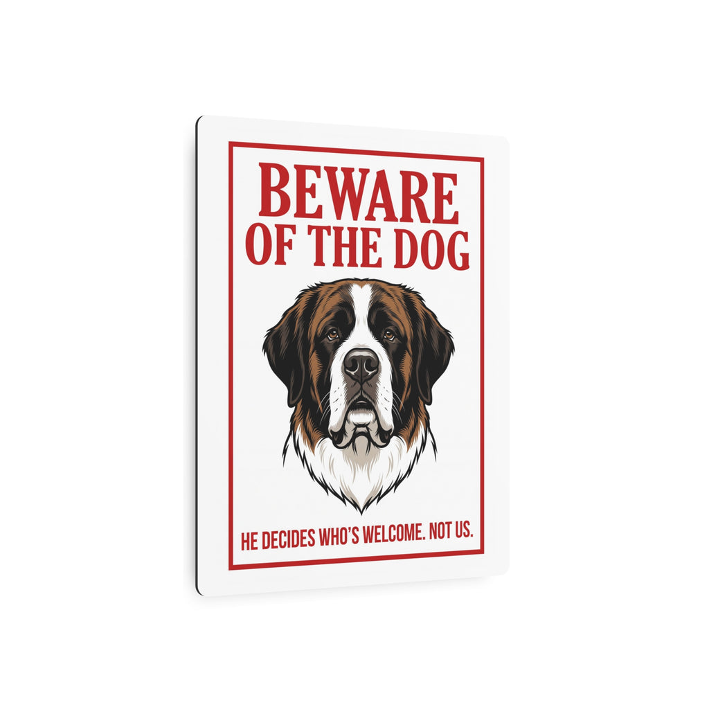 Beware of Saint Bernard Metal Sign – Bold Portrait Aluminum Wall Sign – lifestyle view