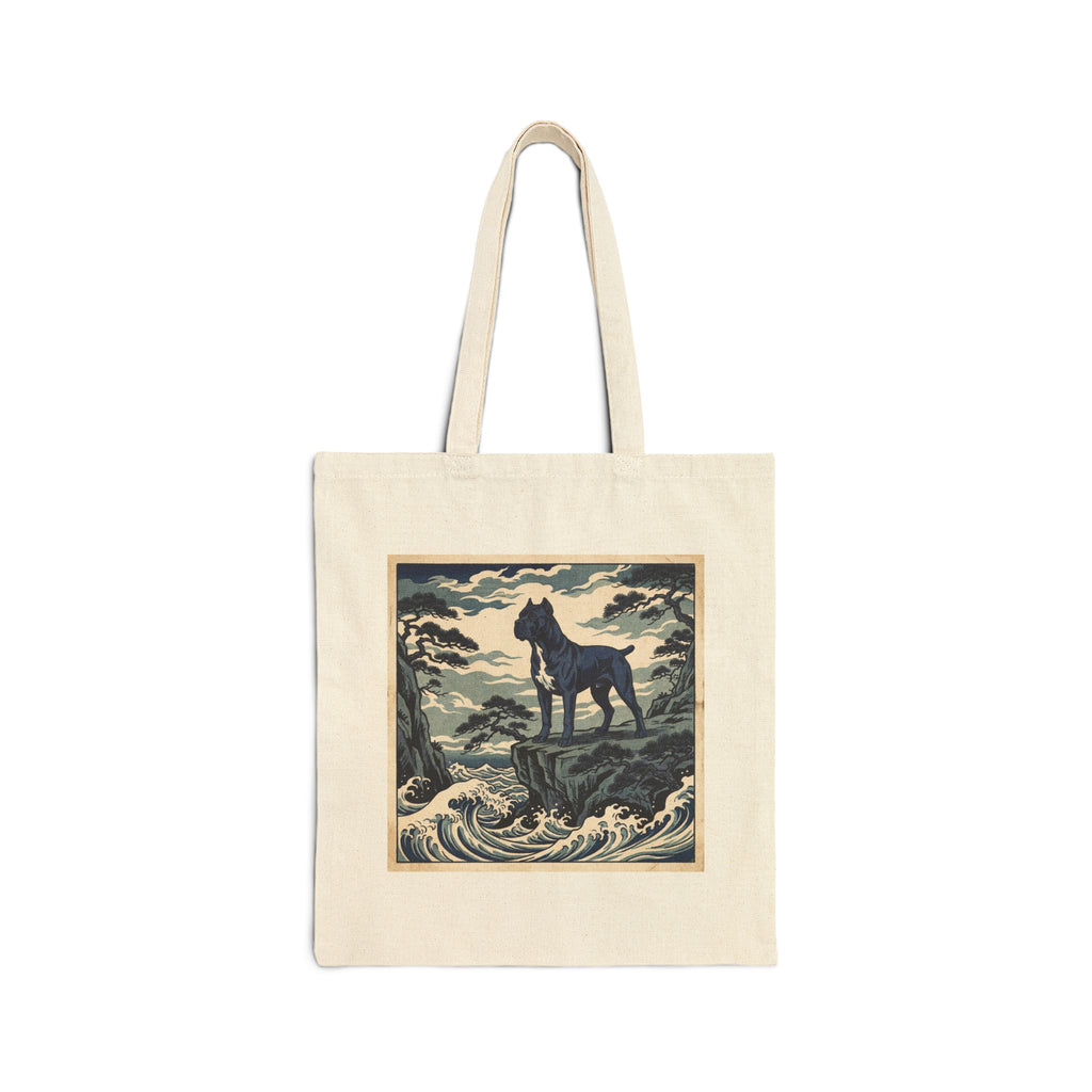 Hokusai Style Cane Corso Tote Bag – Crashing Wave Woodblock Art Print – side view