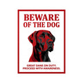 Beware of Great Dane Sign – Red Black Portrait Outdoor Vinyl Decal – side view