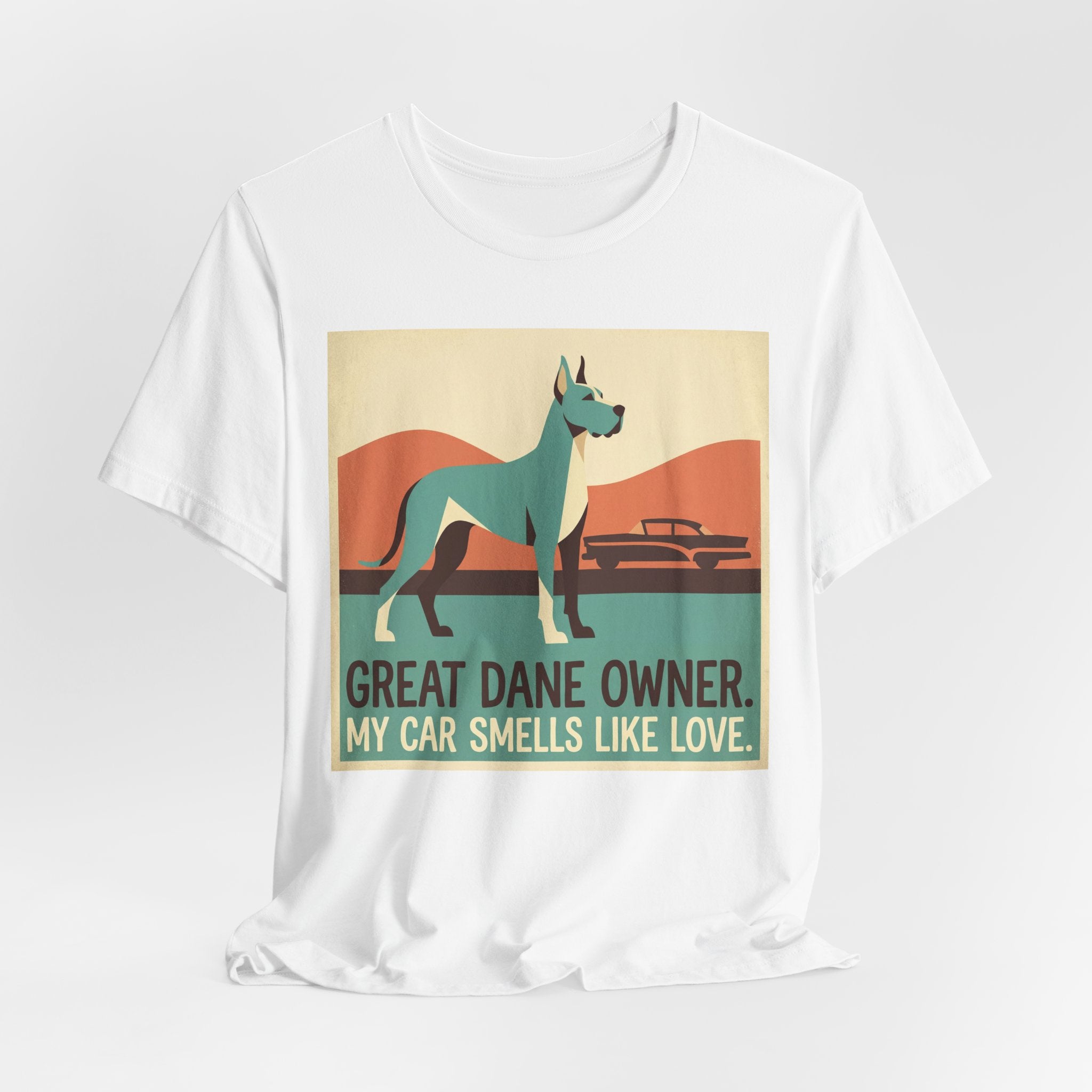 Great Dane Vintage Retro Art T-Shirt | Teal & Coral Mid-Century