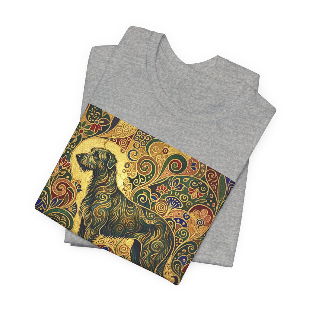 Klimt Style Irish Wolfhound T-Shirt — Gold Swirl Ornamental Art Print