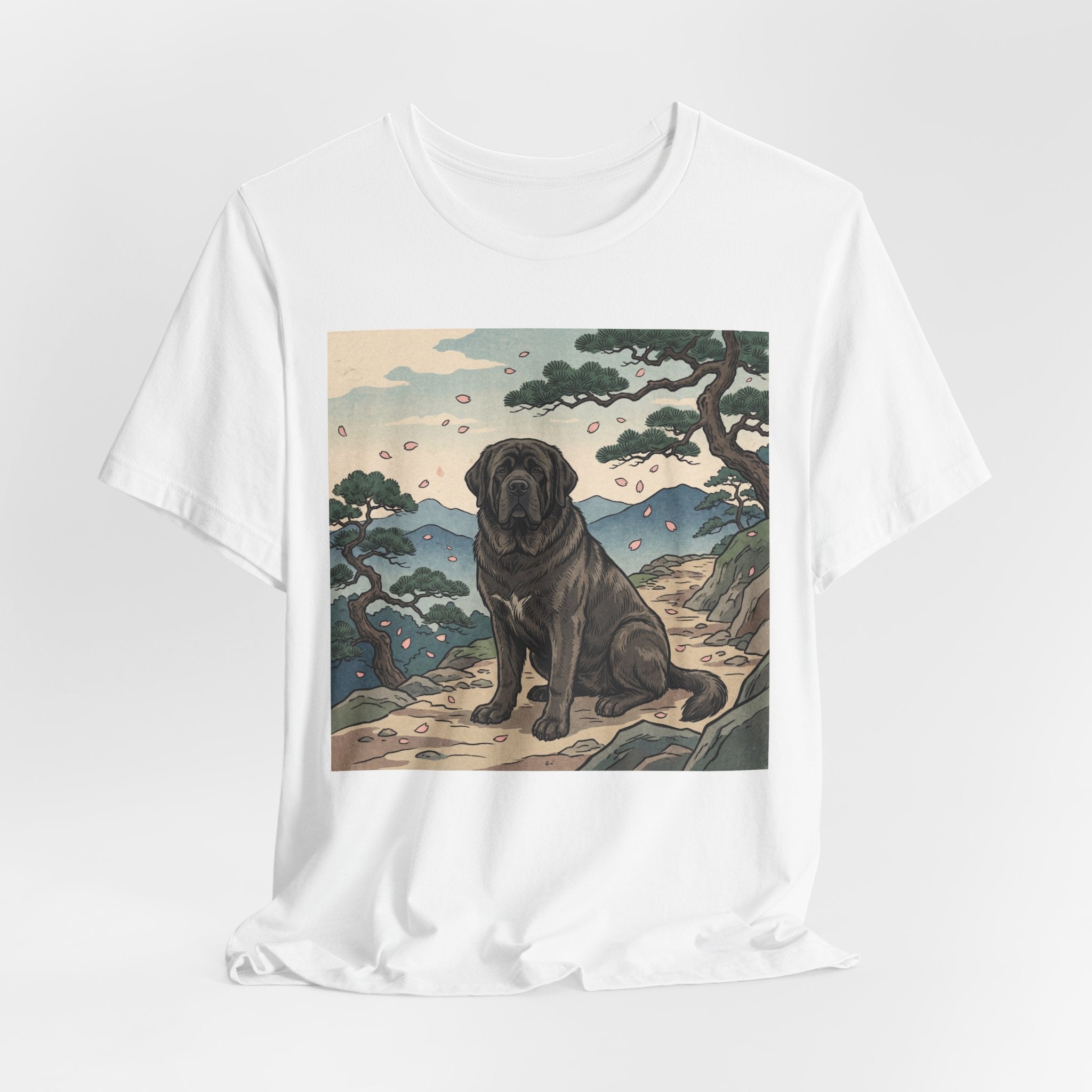 Hiroshige Style Mastiff T-Shirt — Cherry Blossom Mountain Art Print