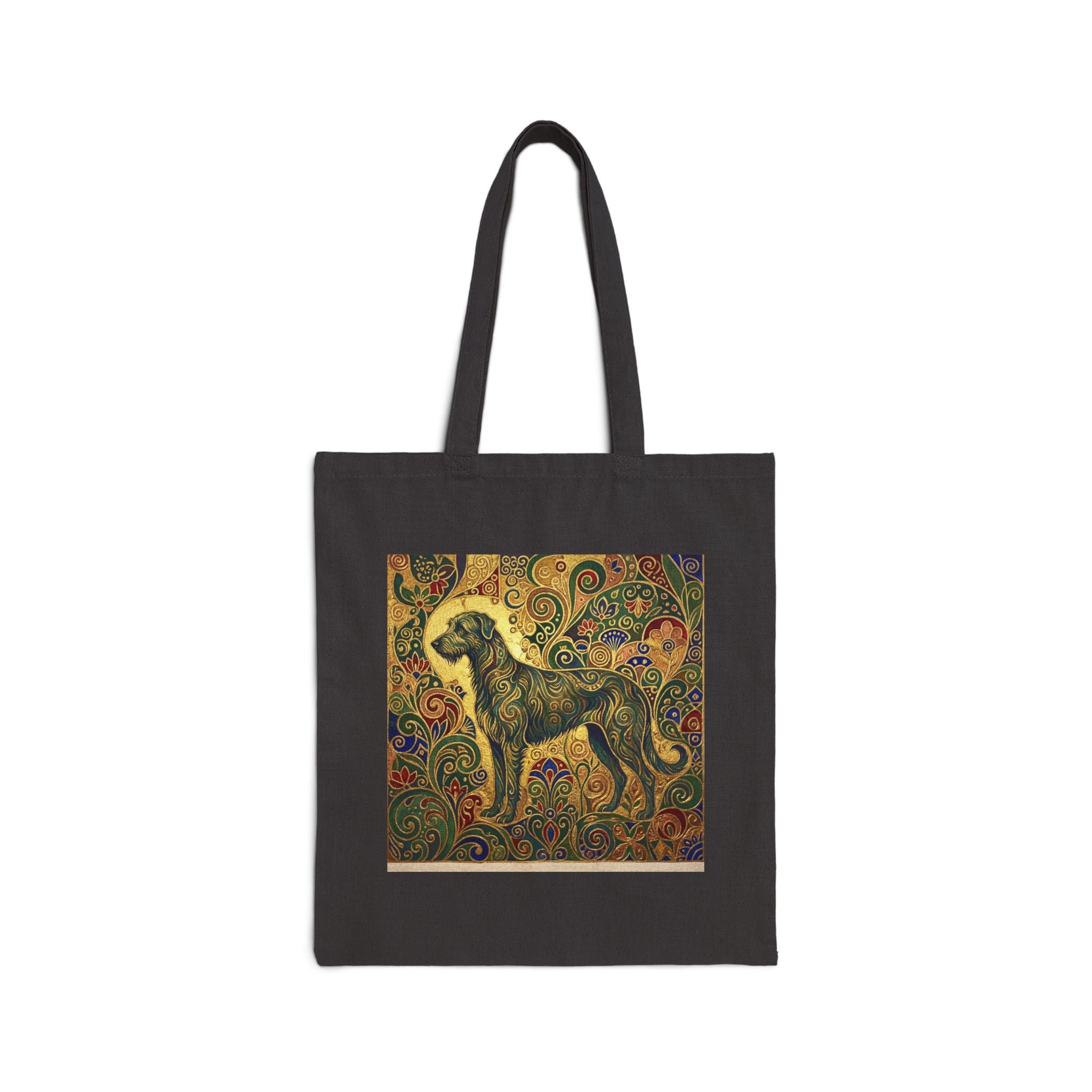 Klimt Style Irish Wolfhound Tote Bag – Gold & Emerald Swirl Art Print – side view