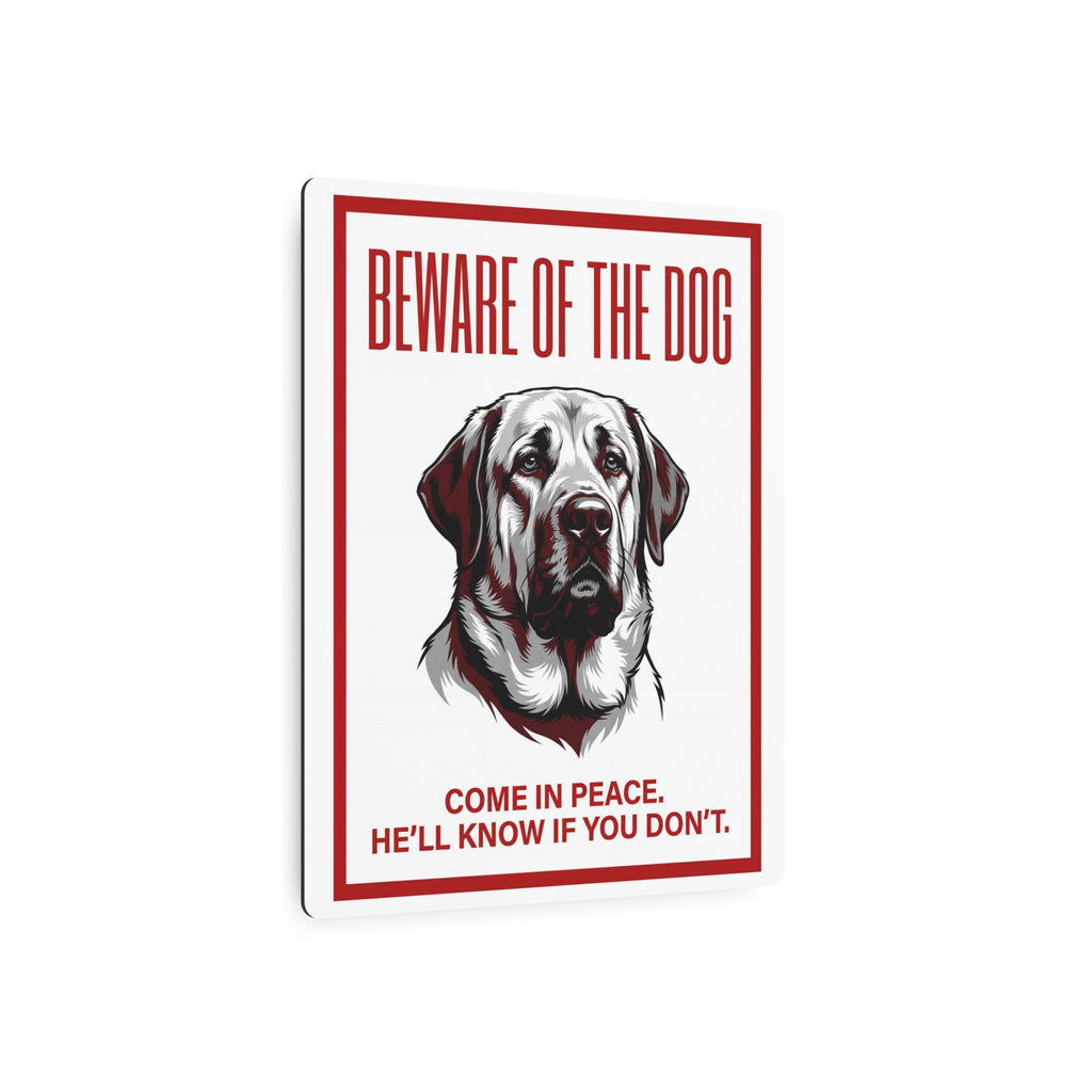 Beware of Mastiff Metal Sign – Red Portrait Aluminum Wall Sign – lifestyle view