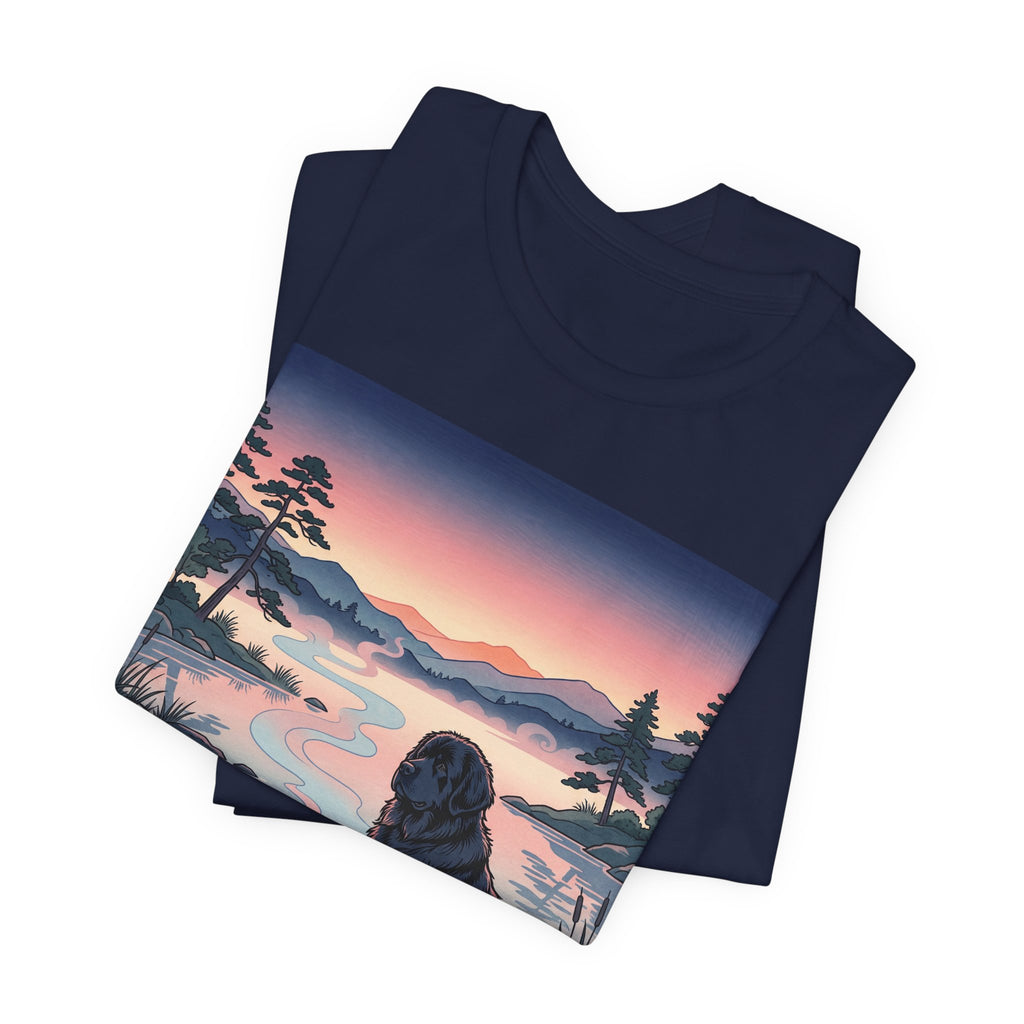 Hiroshige Style Newfoundland T-Shirt — Twilight Lake Mist Art Print