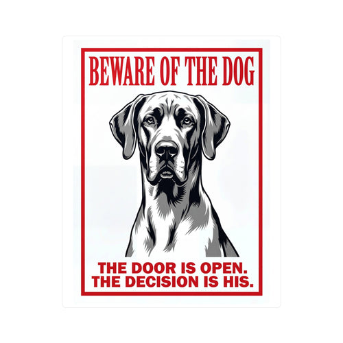 Beware of Great Dane Sign – Red Border Warning Outdoor Vinyl Decal – side view
