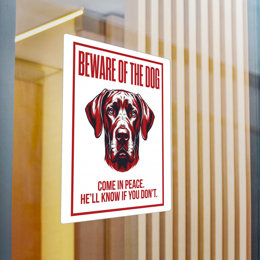 Beware of Great Dane Sign – Red & Black Portrait Outdoor Vinyl Decal – detail view