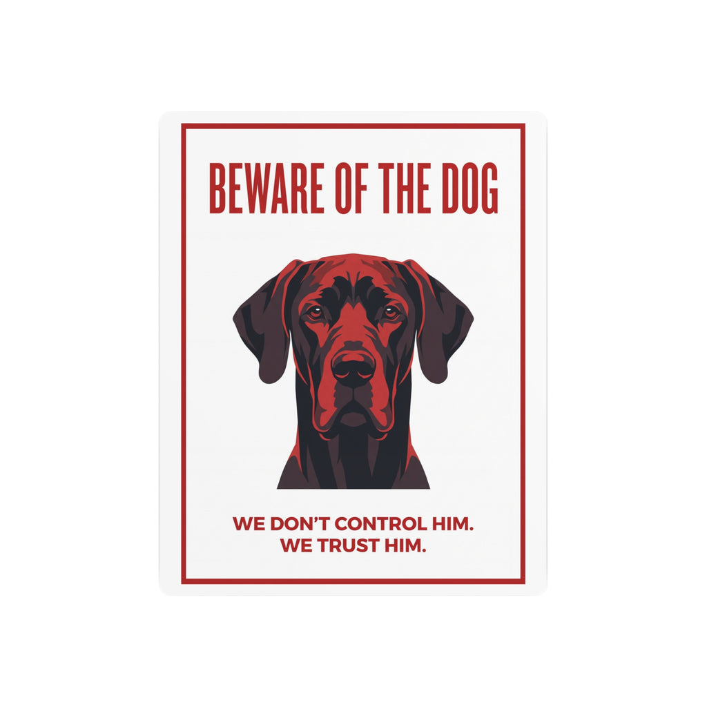Beware of Great Dane Metal Sign – Red Bold Portrait Aluminum Wall Sign – side view