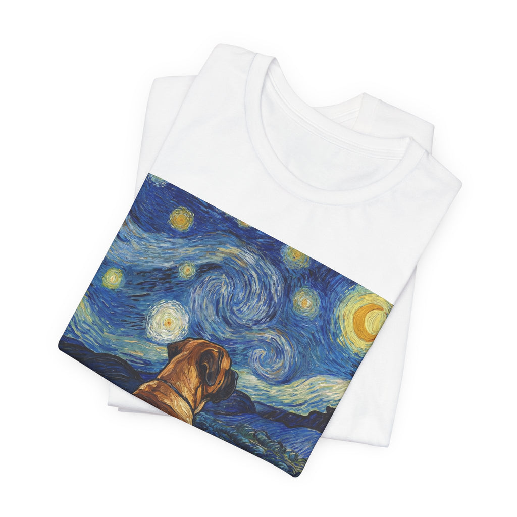 Van Gogh Style Mastiff T-Shirt — Starry Night Gaze Art Print