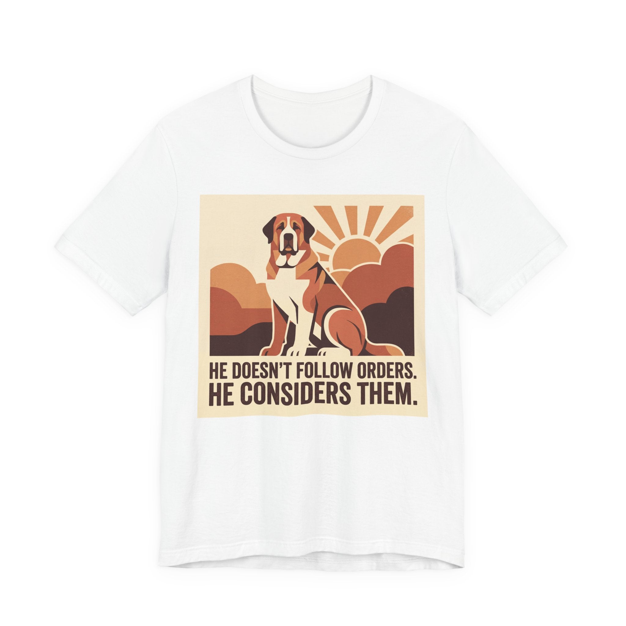 Saint Bernard Vintage Retro Art T-Shirt | Warm Sunburst Earth Tones