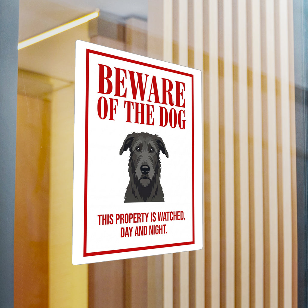Beware of Irish Wolfhound Sign – Bold Red Warning Outdoor Vinyl Decal – side view